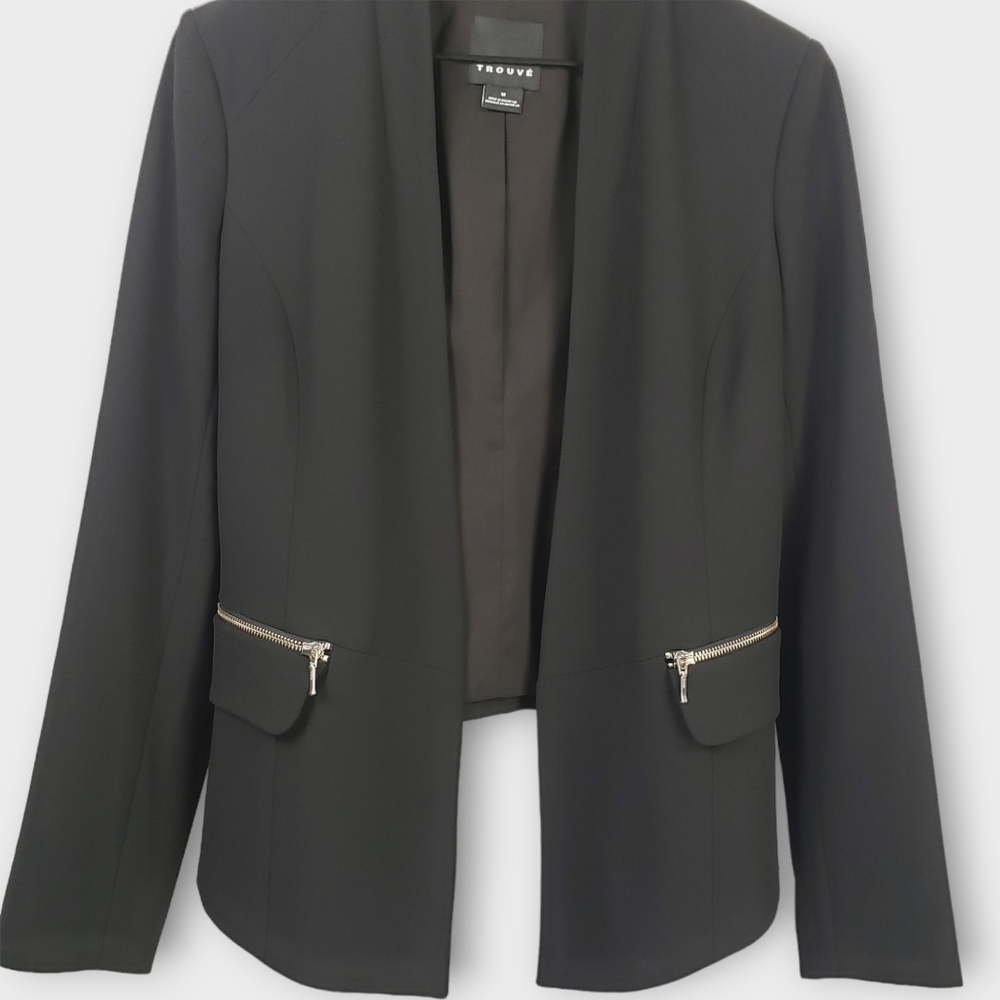 Trouve Black Collarless Cropped Back Blazer - Picture 5 of 12